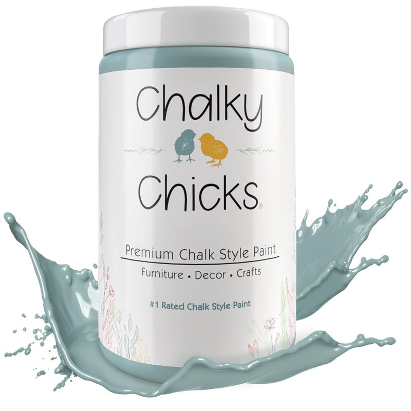 Chalky Chicks All-in-One Chalk Paint for Furniture or Cabinet - 32Fl Oz- Matte Finish Stormy Seas (Light Blue) for Metal, Wood Furniture Paint - No Sanding All-in-One for Home Decor & Crafts, USA Made - Image 1